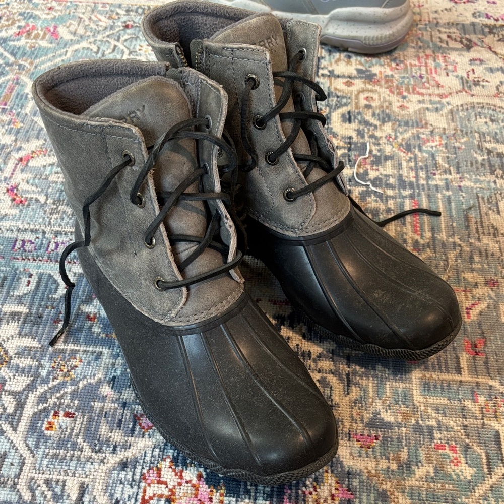 Sperry Gray and Black Duck Boots